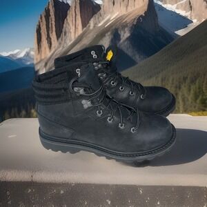 Caterpillar Men's Leverage Black Leather Shop ShoesWaterproof Hiking Boots 60001